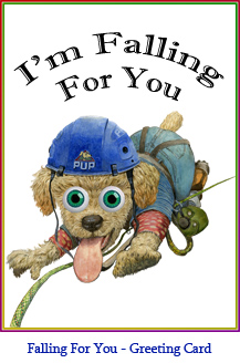 ‘I’m Falling For You’ Greeting Card featuring the rock-climbing poodle from Ten Little Puppies.